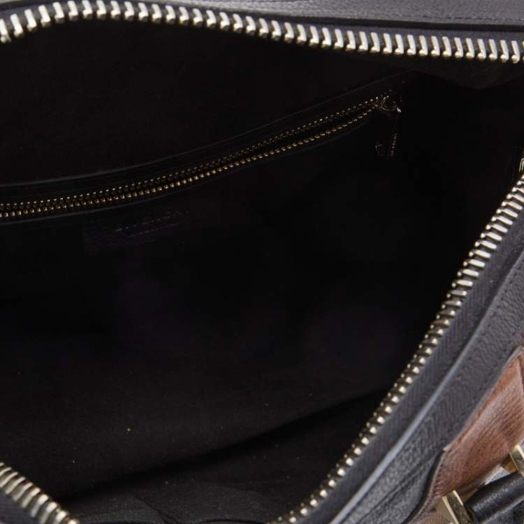 Pre Owned Givenchy Dark Brown Leather Striped Lucrezia Duffel Bag