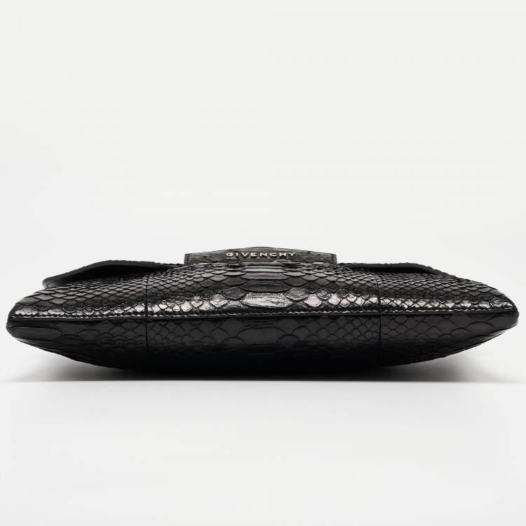 Pre Owned Givenchy Black Python Antigona Envelope Clutch 