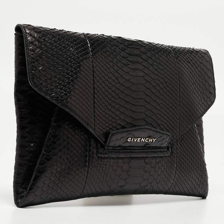 Pre Owned Givenchy Black Python Antigona Envelope Clutch 