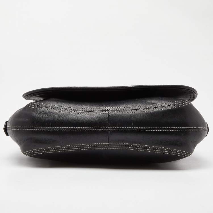 Pre Owned Givenchy Black Logo Embossed Leather Flap Hobo