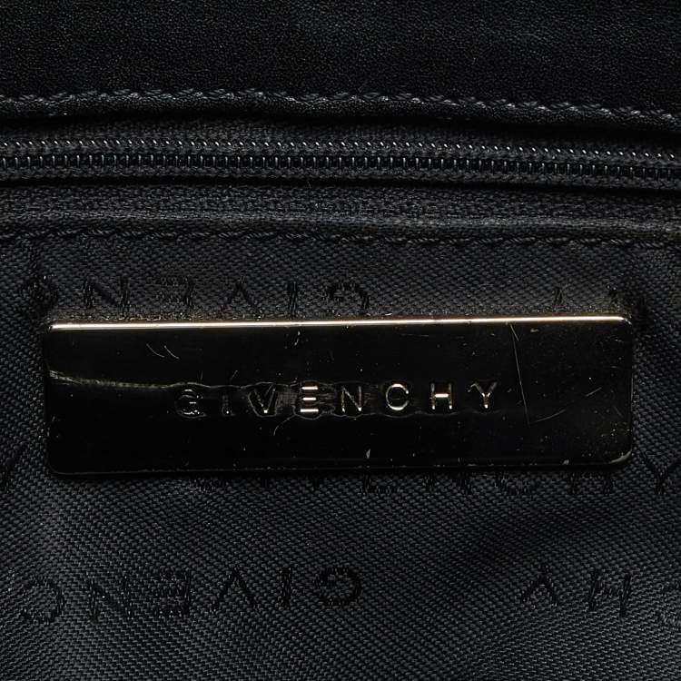 Pre Owned Givenchy Black Logo Embossed Leather Flap Hobo