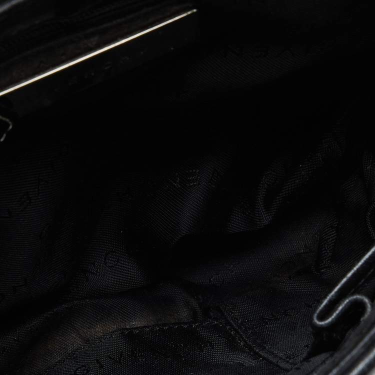 Pre Owned Givenchy Black Logo Embossed Leather Flap Hobo