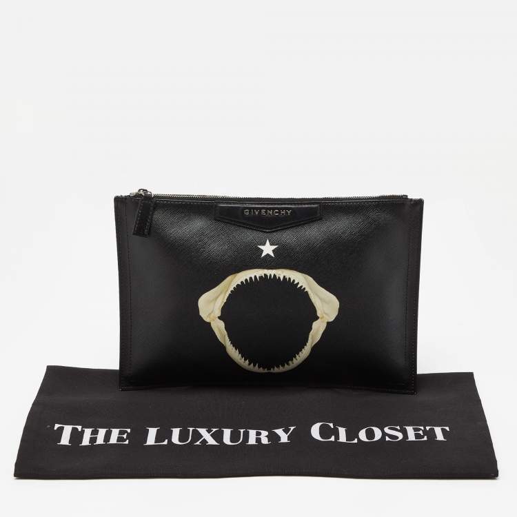 Pre Owned Givenchy Black Coated Canvas Shark Jaw Print Antigona Zip Clutch