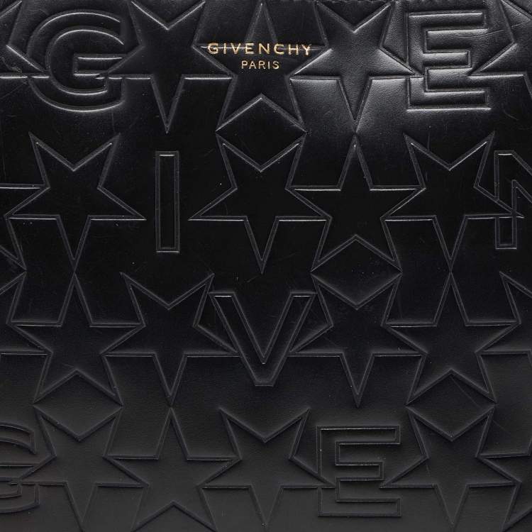 Pre Owned Givenchy Black Star Embossed Leather Zip Clutch
