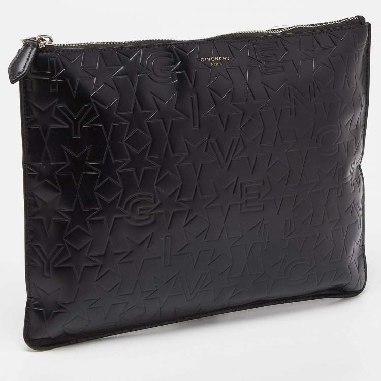 Pre Owned Givenchy Black Star Embossed Leather Zip Clutch