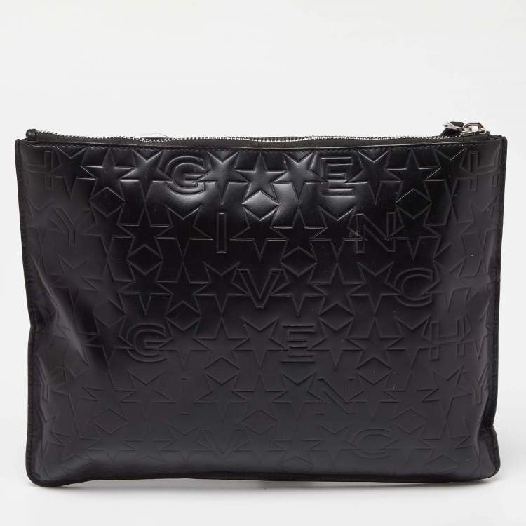 Pre Owned Givenchy Black Star Embossed Leather Zip Clutch