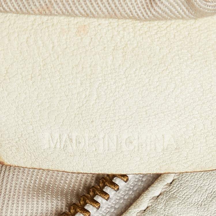 Pre Owned Givenchy Gold/Cream Textured Canvas and Leather Logo Hobo