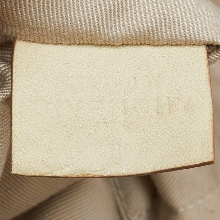 Pre Owned Givenchy Gold/Cream Textured Canvas and Leather Logo Hobo
