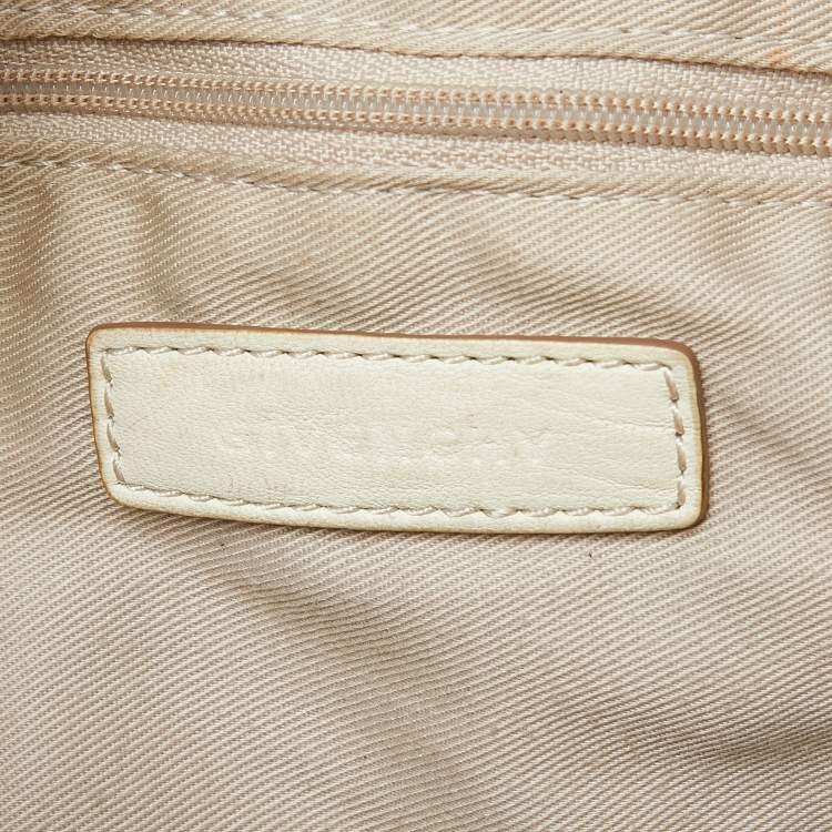 Pre Owned Givenchy Gold/Cream Textured Canvas and Leather Logo Hobo