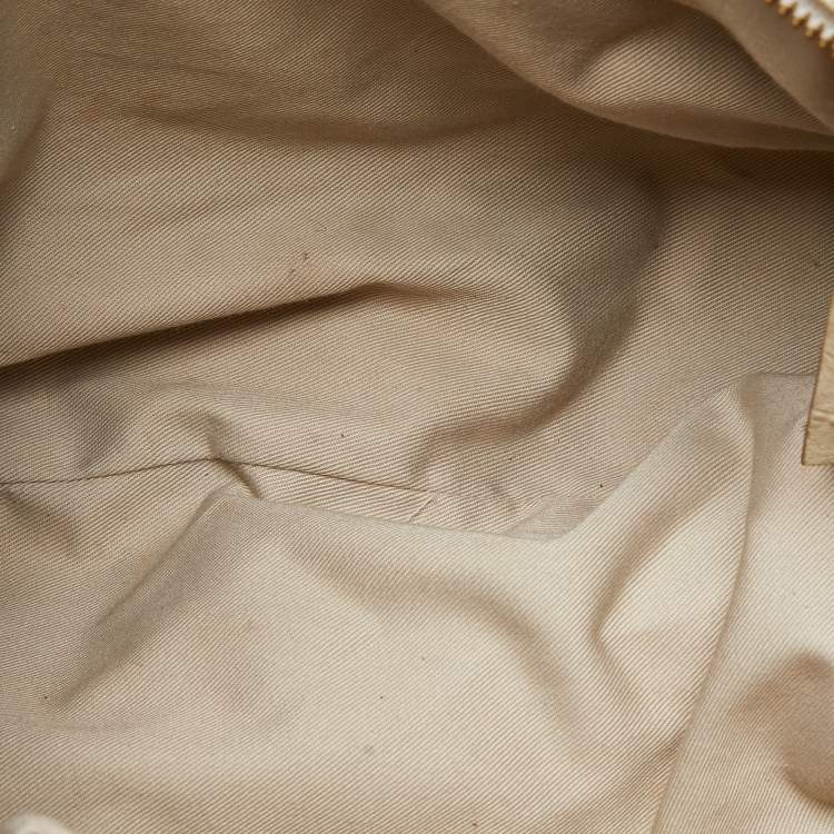 Pre Owned Givenchy Gold/Cream Textured Canvas and Leather Logo Hobo