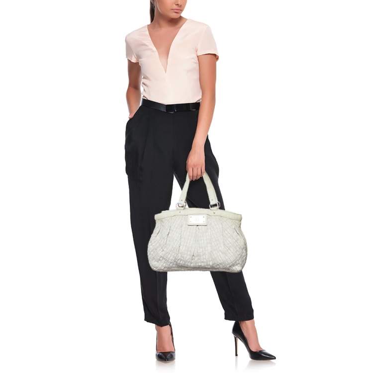 Pre Owned Givenchy Gold/Cream Textured Canvas and Leather Logo Hobo