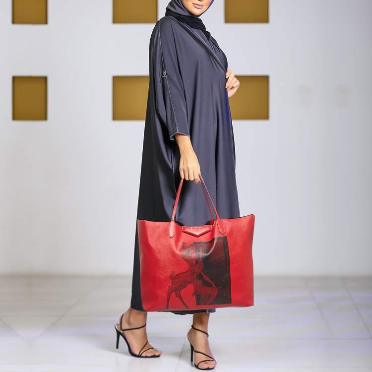 Pre Owned Givenchy Red Leather Large Bambi Antigona Shopper Tote