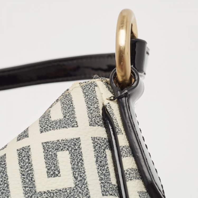 Pre Owned Givenchy Black/Off White Signature Coated Canvas and Patent Leather Hobo