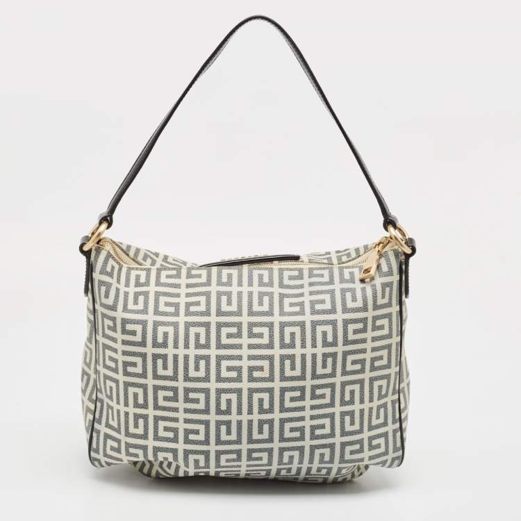 Pre Owned Givenchy Black/Off White Signature Coated Canvas and Patent Leather Hobo