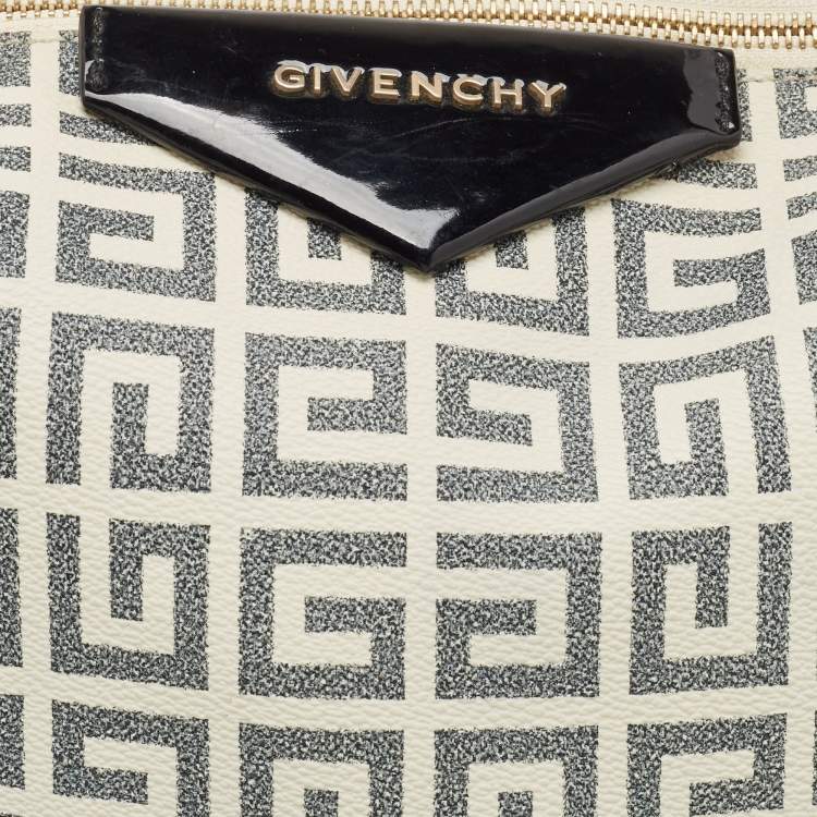 Pre Owned Givenchy Black/Off White Signature Coated Canvas and Patent Leather Hobo