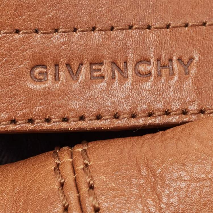 Pre Owned Givenchy Brown Leather Logo Bucket Hobo