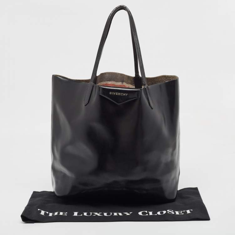 Pre Owned Givenchy Black Glossy Leather Antigona Shopper Tote