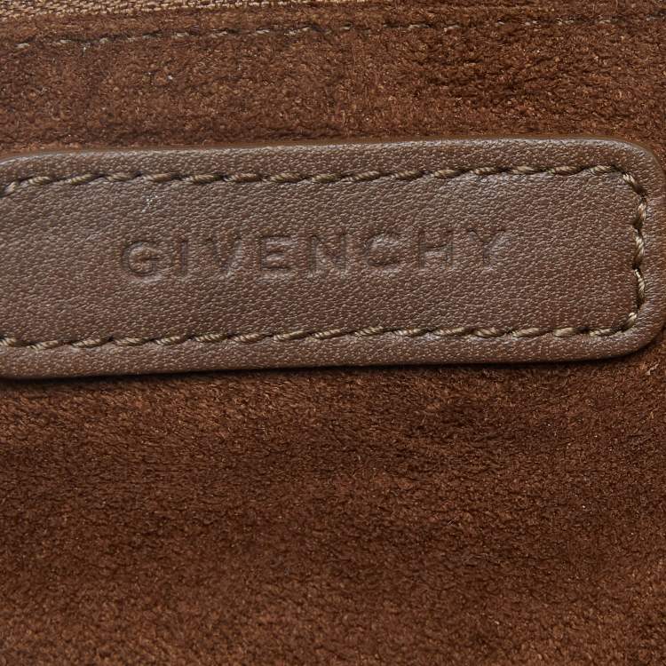 Pre Owned Givenchy Brown Embossed Logo Leather Hobo