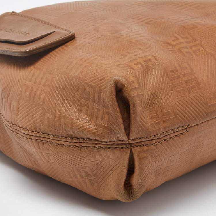 Pre Owned Givenchy Brown Embossed Logo Leather Hobo