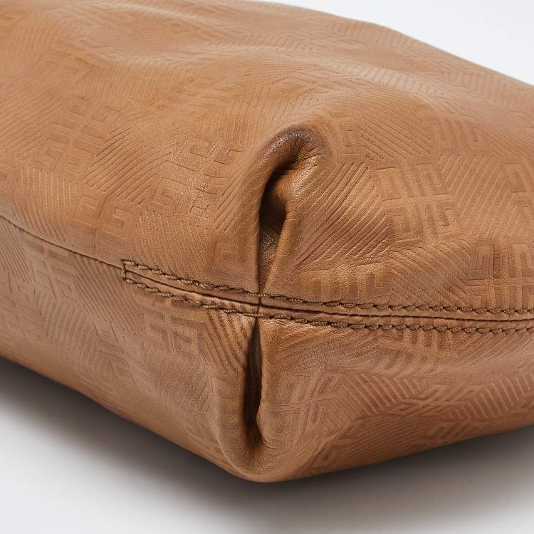 Pre Owned Givenchy Brown Embossed Logo Leather Hobo