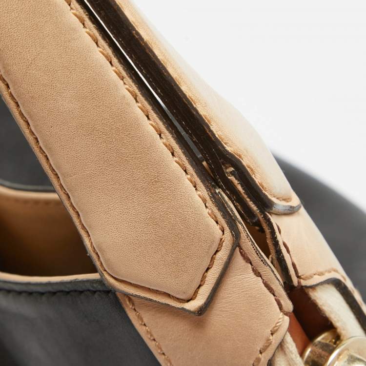 Pre Owned Givenchy Black/Beige Leather Side Zip Shoulder Bag