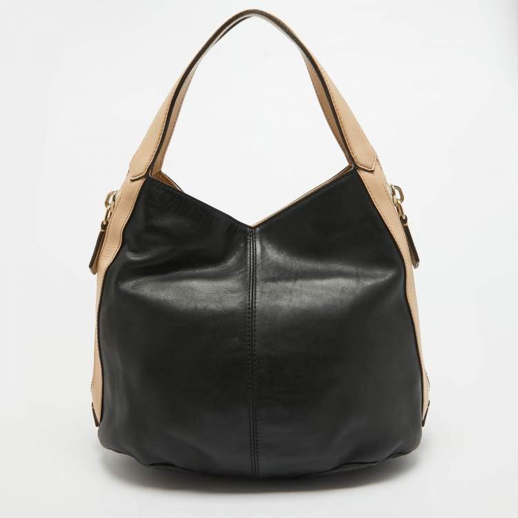 Pre Owned Givenchy Black/Beige Leather Side Zip Shoulder Bag