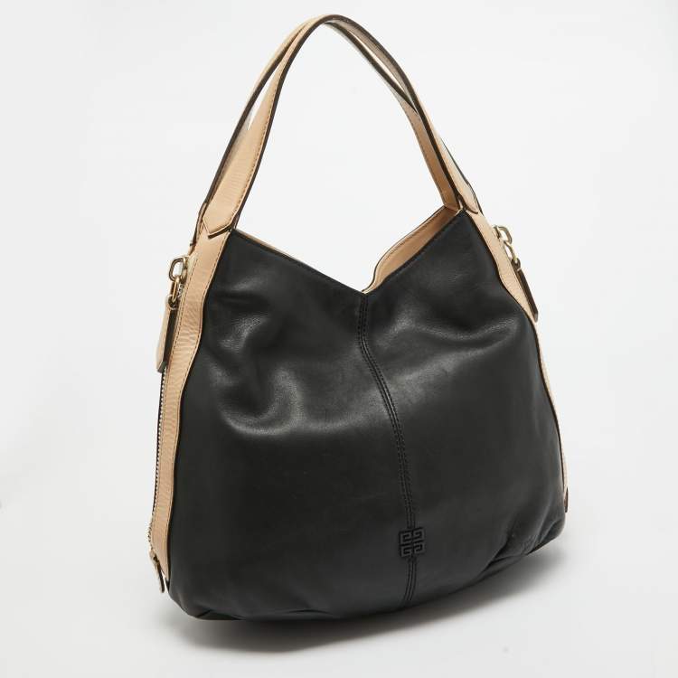 Pre Owned Givenchy Black/Beige Leather Side Zip Shoulder Bag