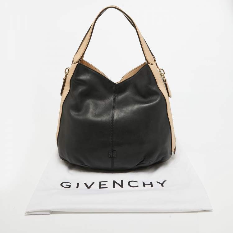 Pre Owned Givenchy Black/Beige Leather Side Zip Shoulder Bag
