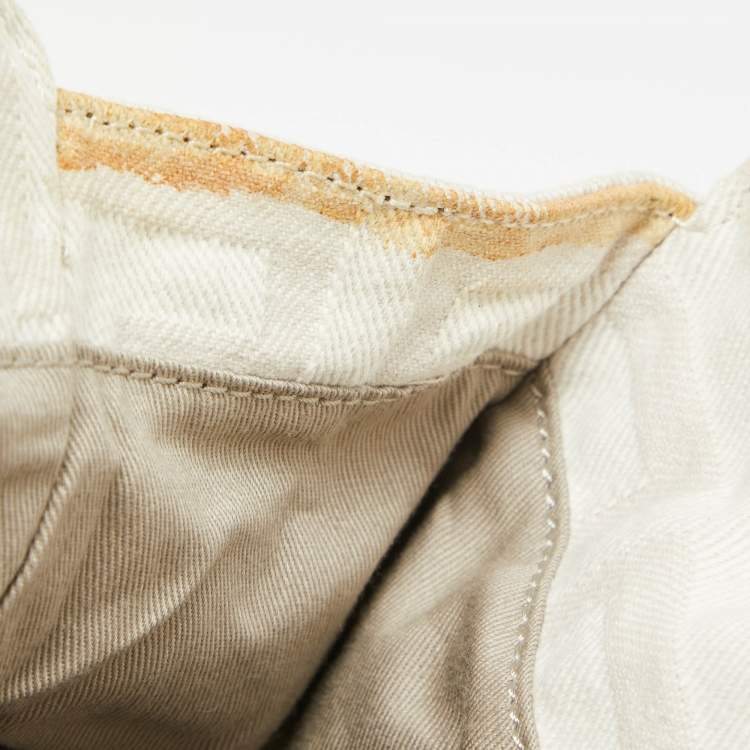 Pre Owned Givenchy White/Olive Green Signature Fabric and Leather Top Handle Bag