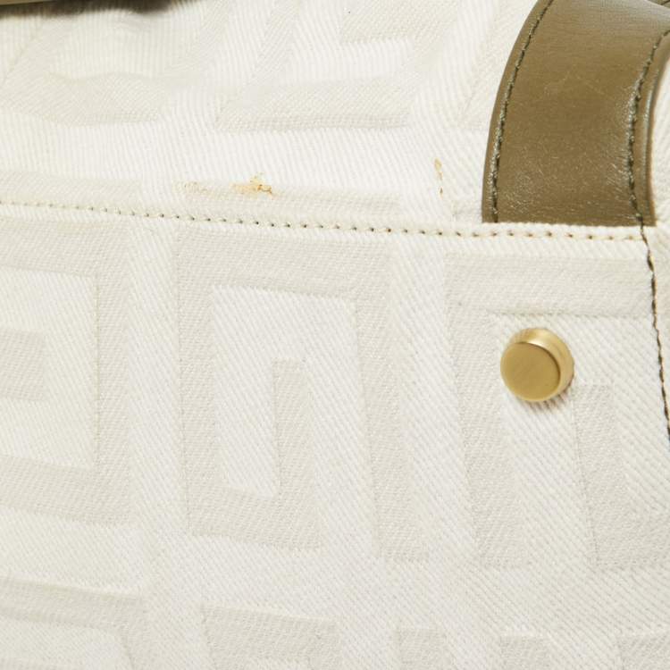 Pre Owned Givenchy White/Olive Green Signature Fabric and Leather Top Handle Bag