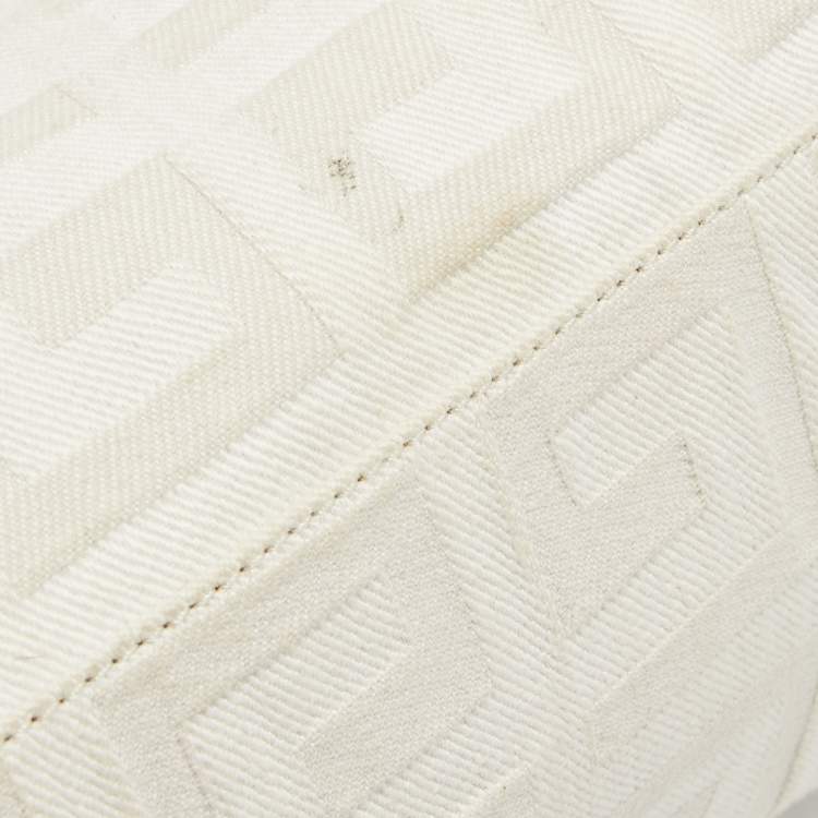 Pre Owned Givenchy White/Olive Green Signature Fabric and Leather Top Handle Bag