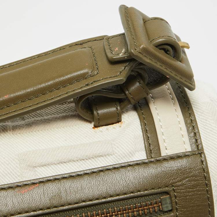 Pre Owned Givenchy White/Olive Green Signature Fabric and Leather Top Handle Bag