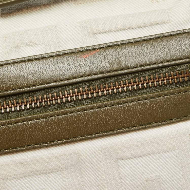 Pre Owned Givenchy White/Olive Green Signature Fabric and Leather Top Handle Bag