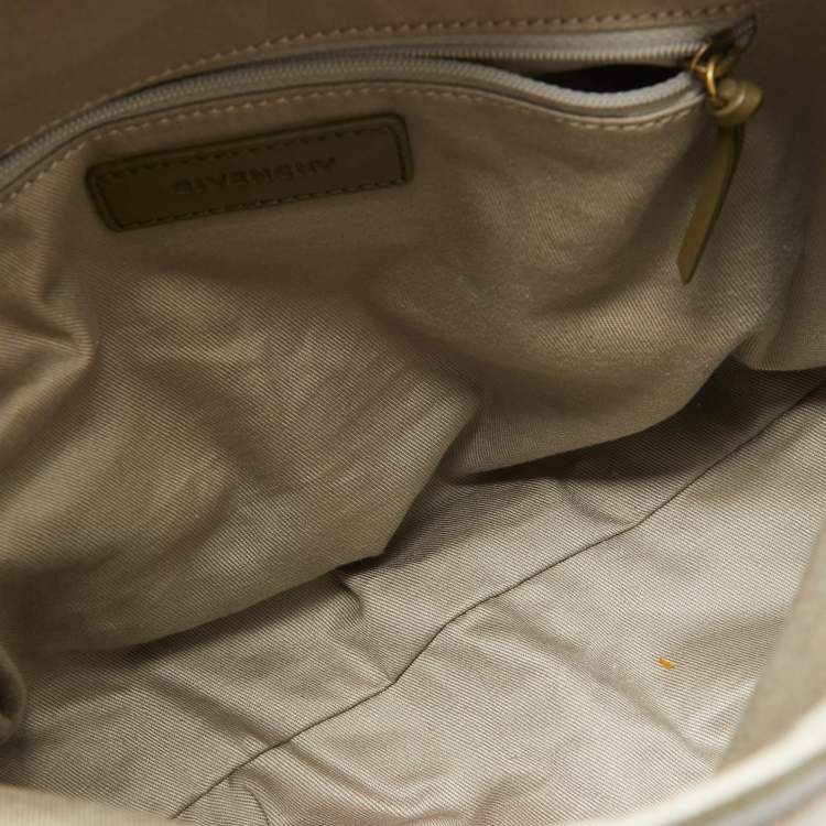 Pre Owned Givenchy White/Olive Green Signature Fabric and Leather Top Handle Bag