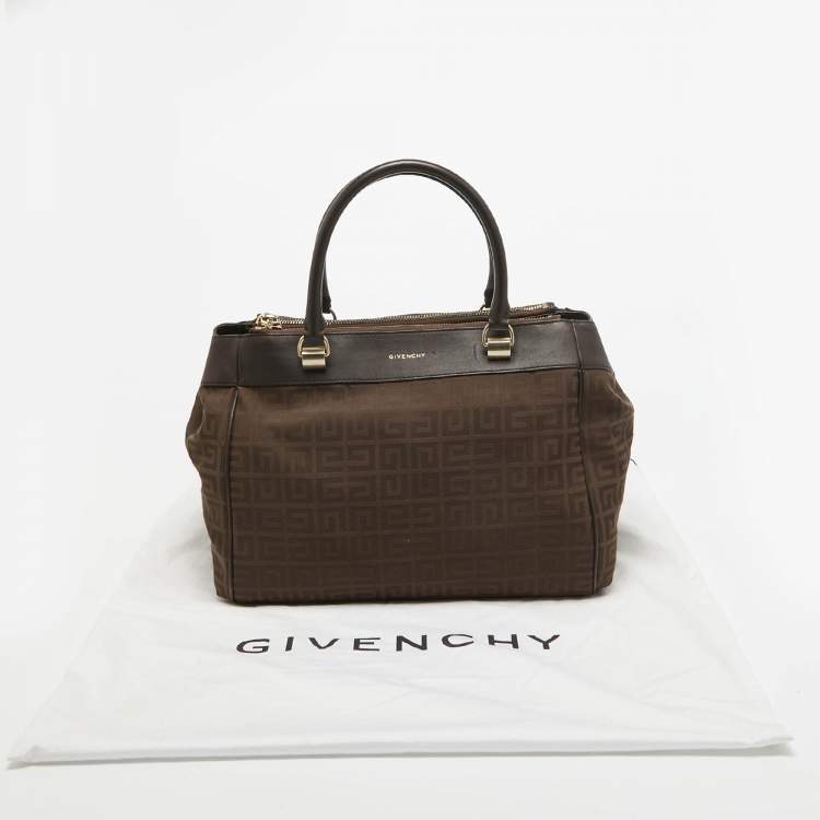 Pre Owned Givenchy Dark Brown Signature Canvas and Leather Double Zip Tote