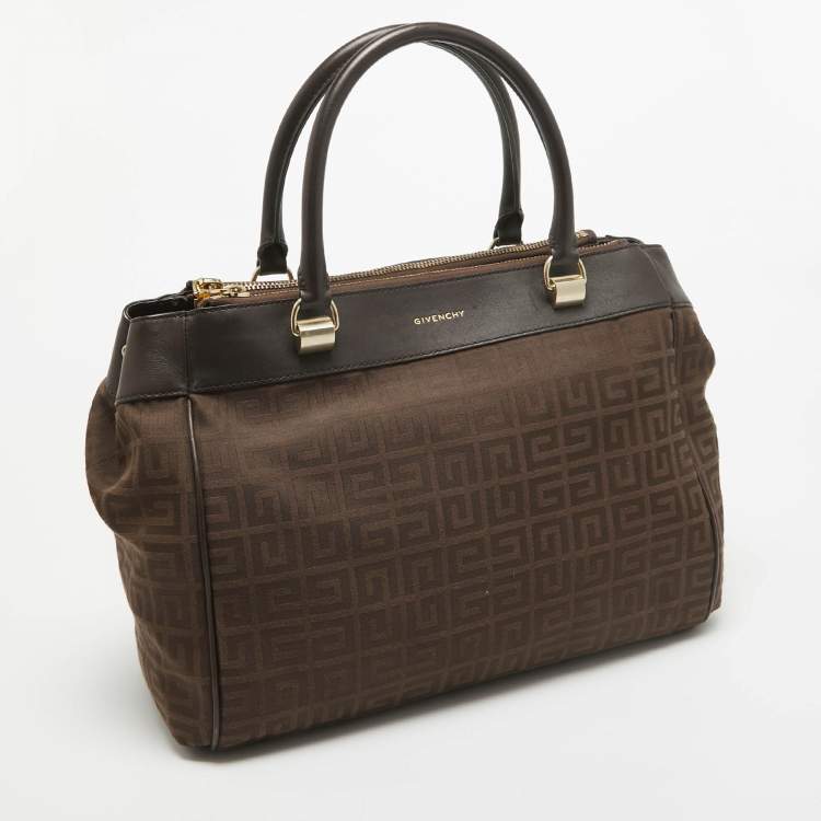 Pre Owned Givenchy Dark Brown Signature Canvas and Leather Double Zip Tote