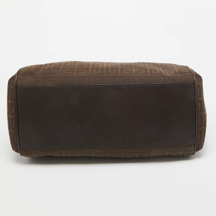 Pre Owned Givenchy Dark Brown Signature Canvas and Leather Double Zip Tote