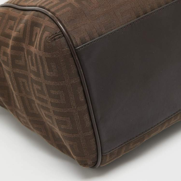 Pre Owned Givenchy Dark Brown Signature Canvas and Leather Double Zip Tote