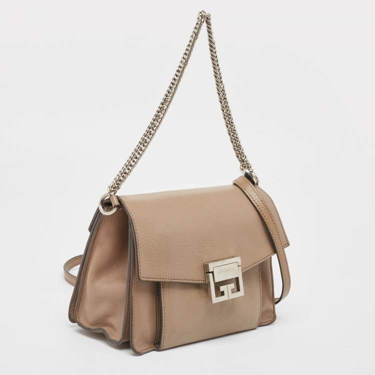 Pre Owned Givenchy Two Tone Beige Leather Small GV3 Shoulder Bag