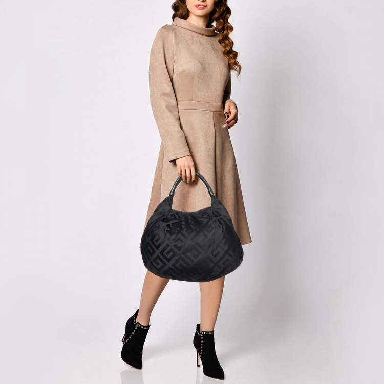 Pre Owned Givenchy Black Monogram Nylon and Leather Hobo
