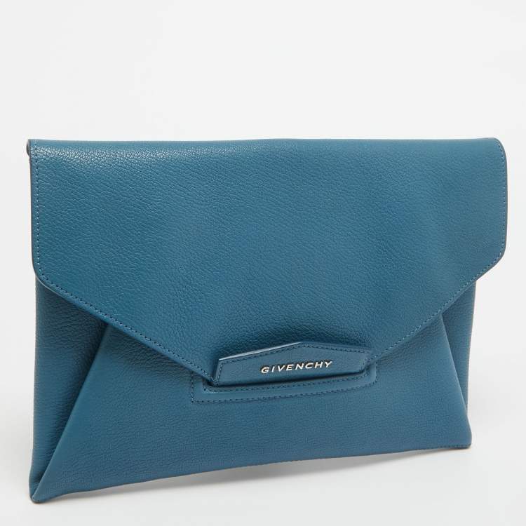Pre Owned Givenchy Blue Leather Medium Antigona Envelope Clutch