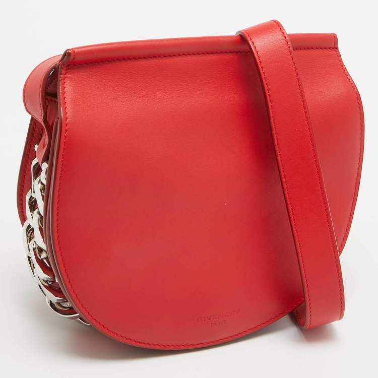 Pre Owned Givenchy Red Leather Mini Infinity Crossbody Bag