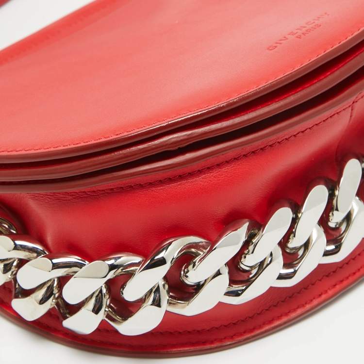 Pre Owned Givenchy Red Leather Mini Infinity Crossbody Bag