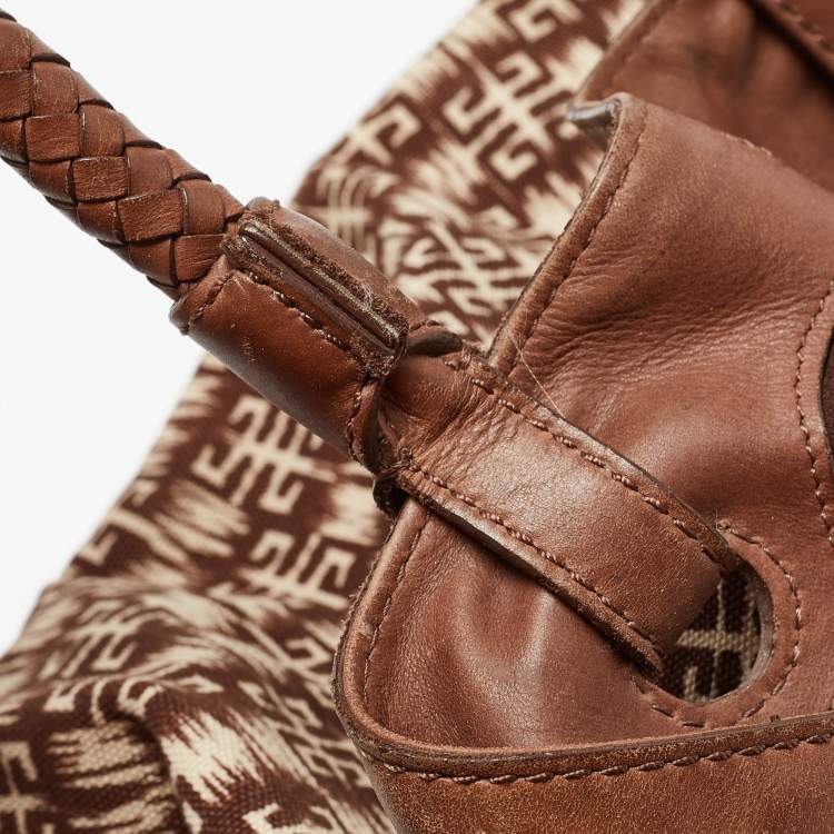 Pre Owned Givenchy Brown Signature Canvas and Leather Braided Handle Shoulder Bag