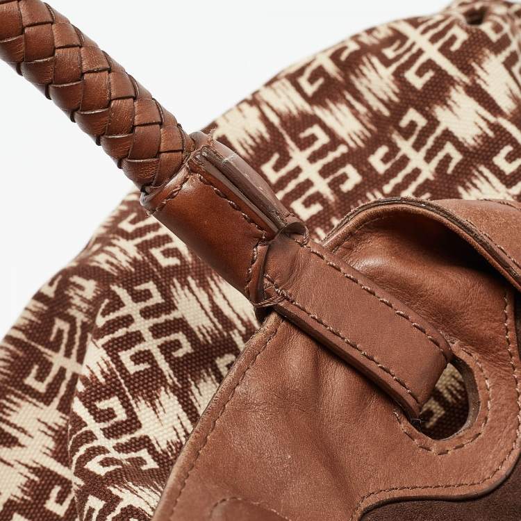 Pre Owned Givenchy Brown Signature Canvas and Leather Braided Handle Shoulder Bag