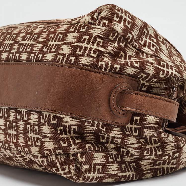 Pre Owned Givenchy Brown Signature Canvas and Leather Braided Handle Shoulder Bag