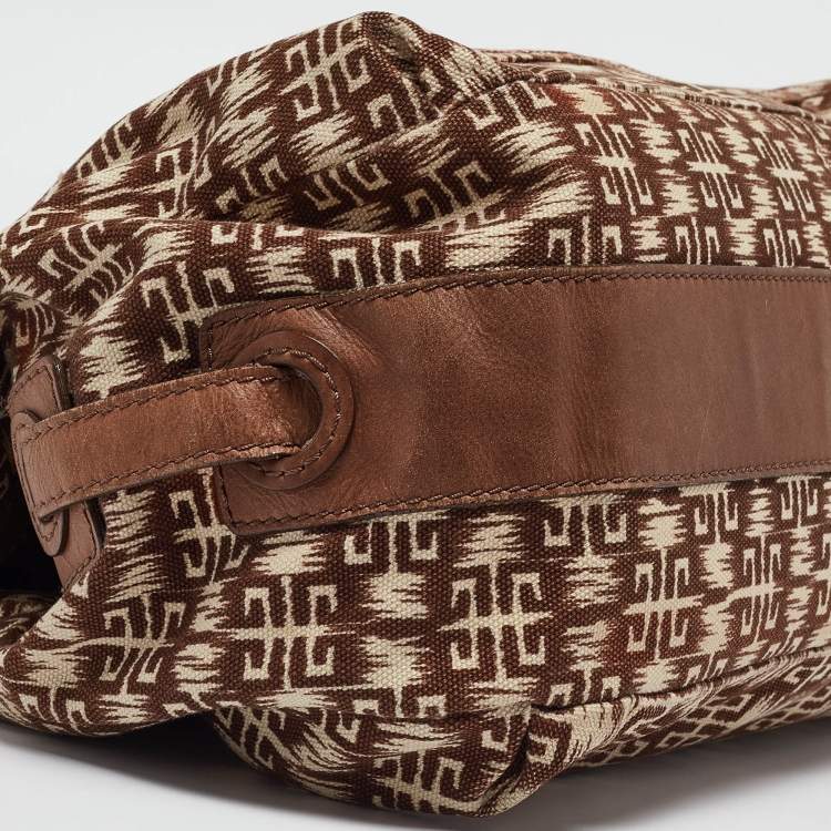 Pre Owned Givenchy Brown Signature Canvas and Leather Braided Handle Shoulder Bag