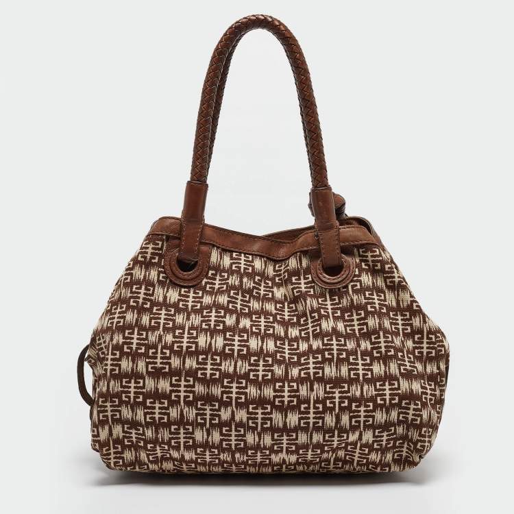 Pre Owned Givenchy Brown Signature Canvas and Leather Braided Handle Shoulder Bag
