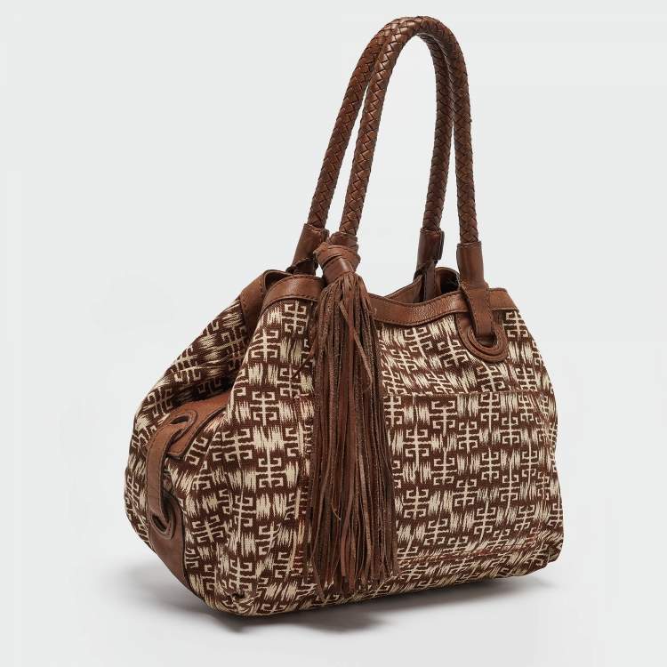 Pre Owned Givenchy Brown Signature Canvas and Leather Braided Handle Shoulder Bag