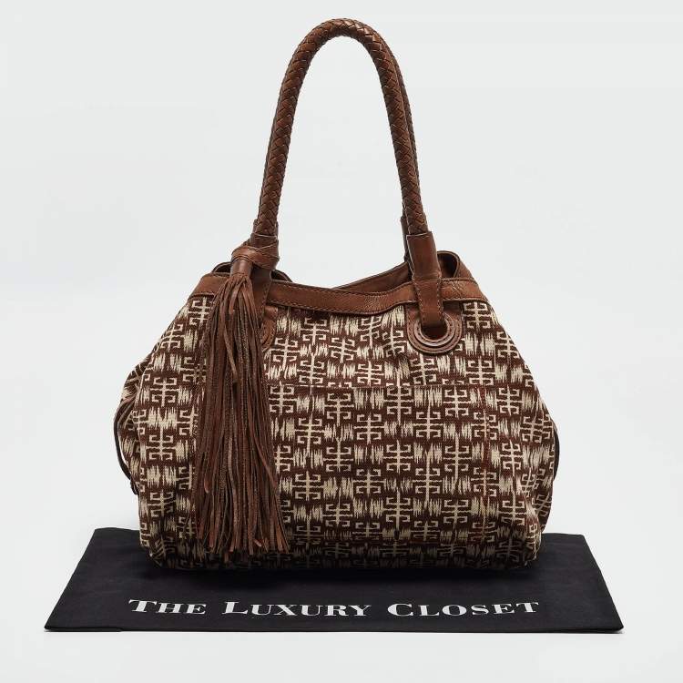 Pre Owned Givenchy Brown Signature Canvas and Leather Braided Handle Shoulder Bag